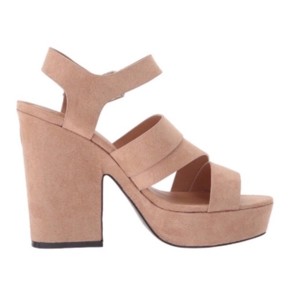 Blush Sueded Chunky Heel Platform Strappy Sandals - Picture 3 of 4
